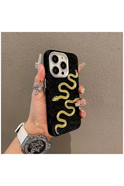 Zebana Apple iPhone 14 Pro Max Uyumlu Kılıf Zebana Serpent Kadife Kumaş Kılıf...