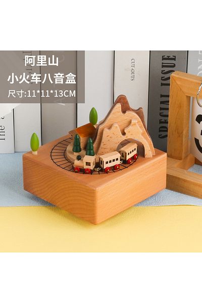 Choice new small train Wooden Carousel Music Box Ornaments Rotatable Hand-cranked Music Box DIY Handmade Bi