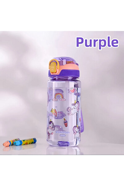 Choice 600ml Purple 600ml Dinosaur Water Bottle For Kids Water Sippy Cup With Silicone Straw Leakproof Plas