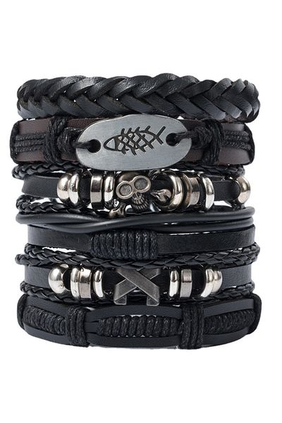 Choice B03-C 4/5/6pcs Evil Eye Wing Star Skull Diy Braided Punk Style Bracelet Set, Featuring Pu Leather An