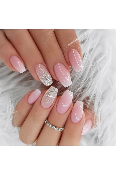 Choice LBJP2667 24 PCs Short French Minimal Gradient Glitter Nails with 1 Jelly Gel and 1 Nail File