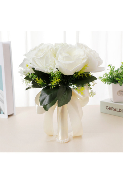 Choice4 باقة زهور الزفاف البيضاء لوازم الزفاف الحرير الاصطناعي وردة زهرة الفا...