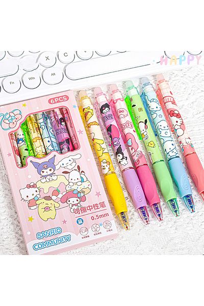 Yi ZHENG A3 6pcs 6pcs Sanrio Erasable Gel Pen Pochacco Kuromi Cinnamoroll Hello Kitty Student Neutral Ball P