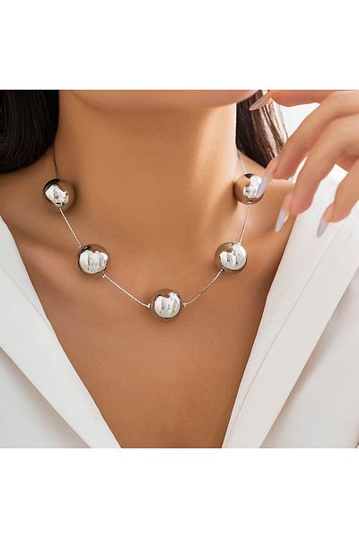 Choice Silver Color Creative Silver Color Big Ball Bead Choker Necklace For Women Trendy Punk Goth Thin Cha