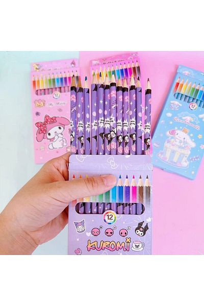 Choice Kuromi 12 Colors/box Children Cartoon Kuromi Hello Kitty Colorful Pencil Cute My Melody Cinnamoroll