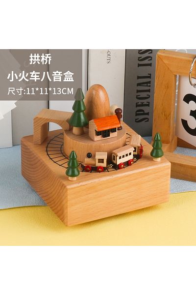Choice bridge Wooden Carousel Music Box Ornaments Rotatable Hand-cranked Music Box DIY Handmade Birthday Ch