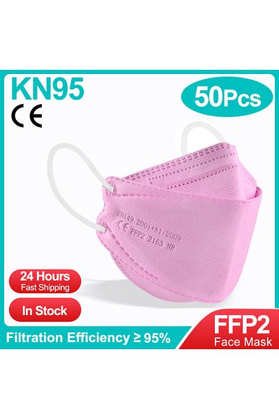 YUKUI 50 قطعة - وردي - للبالغين 10-100 قطعة من أقنعة الوجه FFP2 المعتمدة من CE FPP2 للاستخدام مرة واحدة KN95 KF94 للوجه M