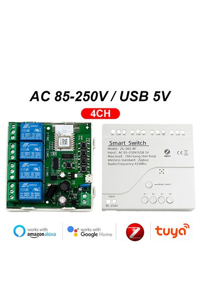Scimagic-RC CASE AC 85-250V 4 Channel Zigbee Smart Remote Control Switch 5V-250V Automatic RF433 4CH Relay Modul