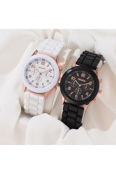 Choice XR4908-BK-XR4908-WH 2Pcs Luxury Women's Watch Set Fashion Luxury Elegant Alloy Wristwatch Silicone S