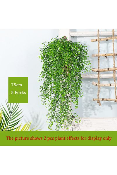 Choice Green 75cm 5 Forks Artificial Vine Fake Plants Rattan Wall Hanging Leaves Plastic Golden Bell Willow