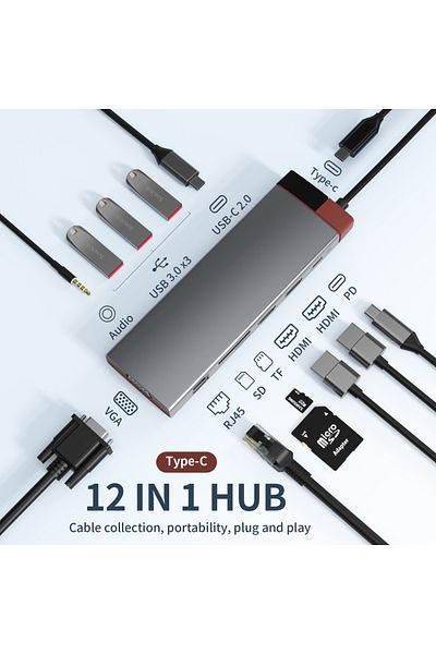 Choice Type c 12in1-BS12A Basix Type-c to HDMI-compatible Docking Station Laptop Adapter With For Macbook A