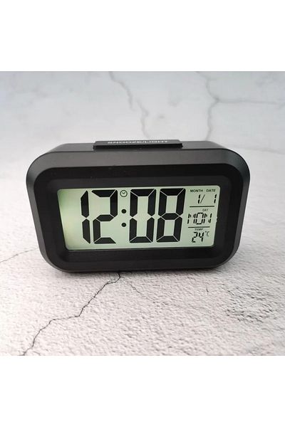 Choice black Battery Powered Mini Digital Alarm Clock Temperature Date Week Backlight Snooze Mute Table Clo