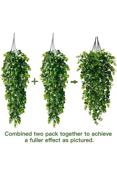 Choice 2Pcs Artificial Hanging Plants Fake Wall Hanging Eucalyptus Plants UV Resistant Plastic Plant Indoor