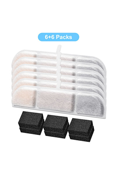 Choice 6 قطع من الفلاتر و12 قطعة من ملحقات إسفنجة فلتر موزع مياه الحيوانات الأليفة مناسبة للحيوانات الأليفة الصغيرة من نوع Qingquan