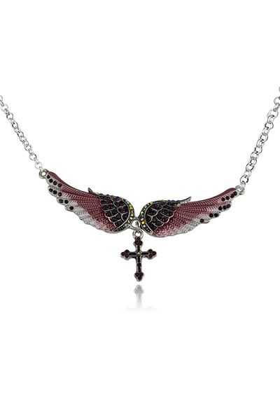 Choice N586-purple Angel Wings Cross Pendants Necklaces Shell Hard Vintage Charm Crystal Jewelry for Women