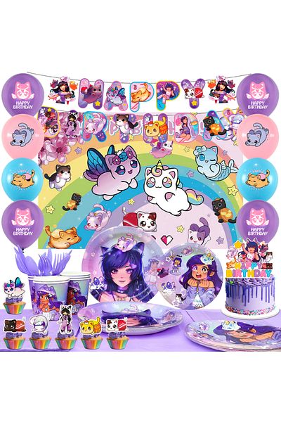 Choice PURPLE 112 pcs Aph-mau Cat Game Themed Birthday Party Supplies Decorations Set with Banner, Balloons