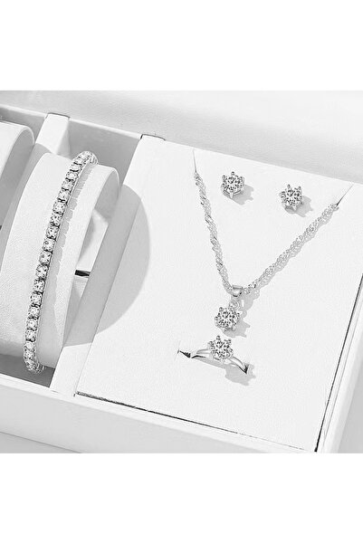 Choice مجموعة مجوهرات أنيقة من الكريستال الفضي مكونة من 5 قطع، مرصعة بالزركون...