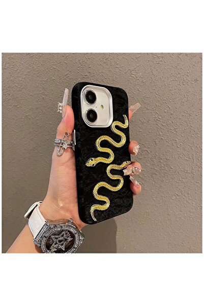 Zebana Apple iPhone 16 Uyumlu Kılıf Zebana Serpent Kadife Kumaş Kılıf Siyah