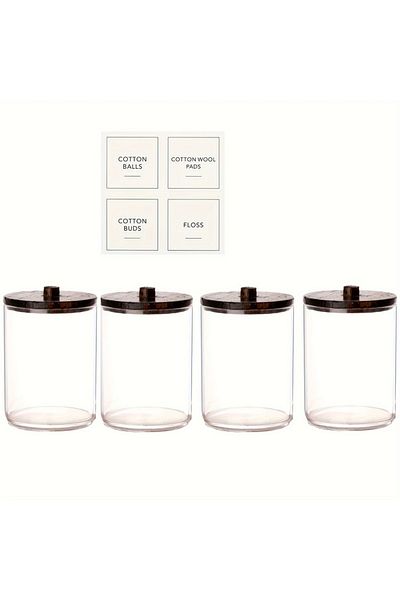 Choice 4pcs 4 Pack Qtip Holder Dispenser Clear Plastic Apothecary Jar Containers Storage Box For Vanity Mak