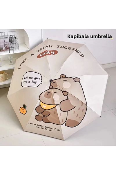 Choice Style A-automatic 8k Metal-fiber Composite Cartoon Capybara Automatic Sunscreen Folding Dual-purpose