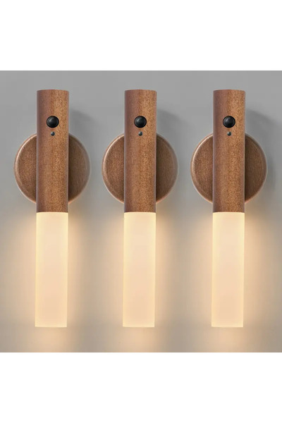 Choice مصباح حائطي مغناطيسي قابل لإعادة الشحن من Walnut-3 قطع ذكي بمستشعر حركة ليلي LED قابل لإعادة الشحن ومحمول للممر
