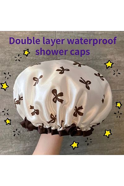 Choice 1pc 1pc Double Layer Shower Caps, Printed Bonnet, Waterproof Bath Caps Reusable Shower Caps Hair Hat