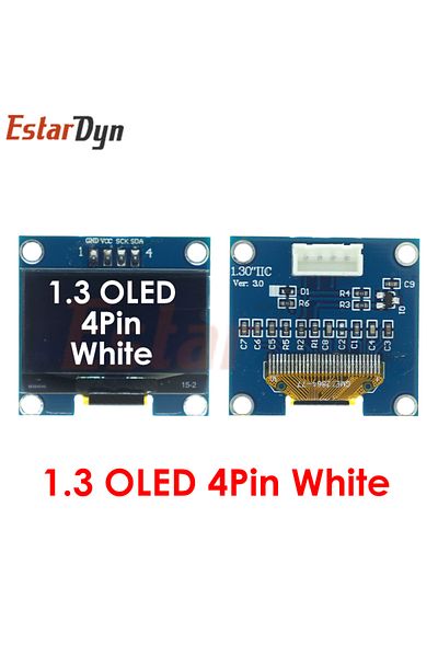 Estardyn 4Pin Terminal-White RoHS 1.3 inch OLED Module White/Blue SPI/IIC I2C Communicate Color 128X64 1.3 i