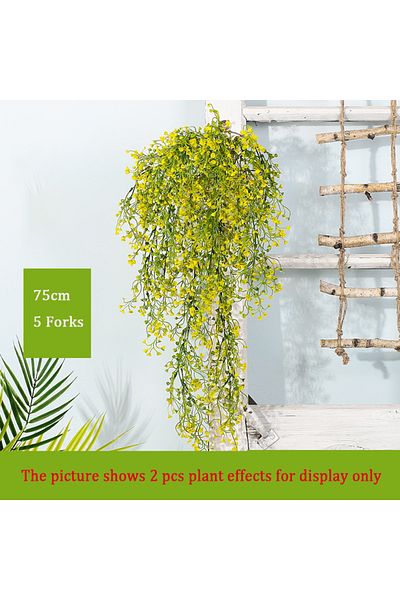Choice Yellow 75cm 5 Forks Artificial Vine Fake Plants Rattan Wall Hanging Leaves Plastic Golden Bell Willo