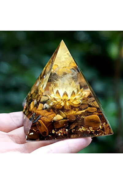 Choice قطعة واحدة من الكريستال الشفاف الأصفر عين النمر رمز اللوتس هرم أورغون مع طاقة إيجابية وإرشاد - T