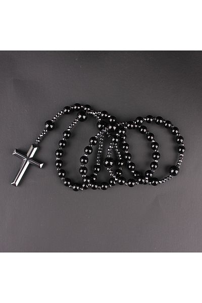 Choice 70cm black Natural Stone Tiger-eye Beads Hematite Cross Pendant Necklace for Men and Women Rosary Je