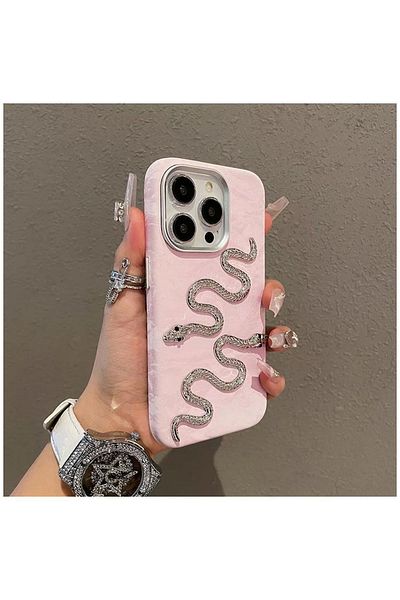 Zebana حافظة متوافقة مع هاتف Apple iPhone 15 Pro Max من قماش Zebana Serpent Velvet باللون الوردي