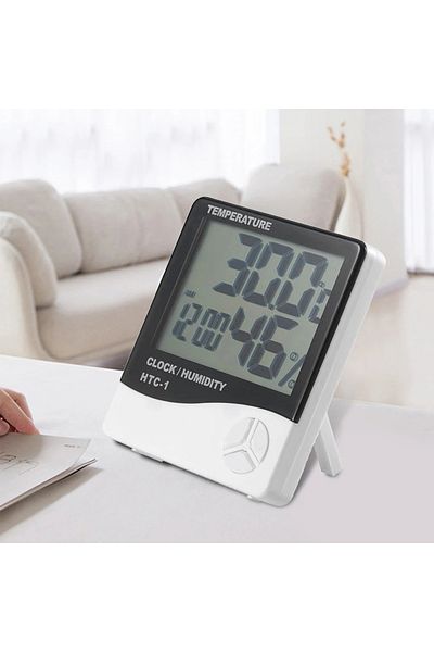 Choice Htc-1 White 1pc Htc-1 Digital Thermometer Hygrometer Clock Alarm/alarm Calendar 5 Functions Large Sc