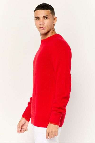 Esprit Men Ribbed Collar Chevron Pattern Sweater, Red
