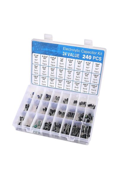 AOKIN 240pcs 240pcs Aluminum Electrolytic Capacitor Electrolytic Capacitors Kit 24Value Range 0.1uF-1000uF