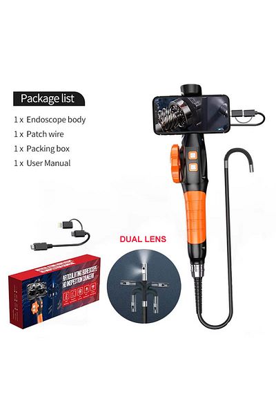 Choice Dual Lens 360 Degree Rotation Endoscope Inspection Camera 6.4mm Lens Hd Articulated Borescope Camera