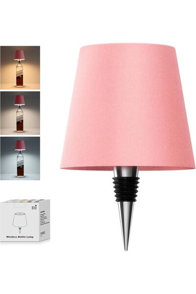 Choice مصباح طاولة لاسلكي على شكل زجاجة وردية اللون مع تحكم باللمس بثلاثة ألو...