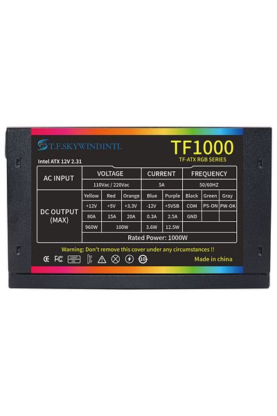 Choice مزود طاقة T.f.skywindintl الجديد الذهبي 1000 واط لجهاز الكمبيوتر Tf1000 كامل الوحدات، ميدالية نشطة Pfc Atx