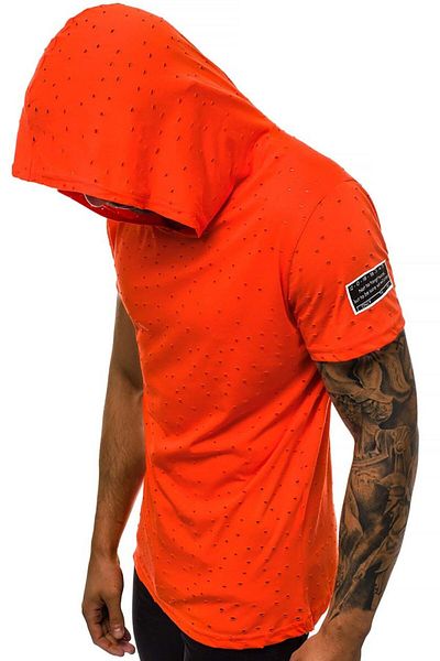 Madmext Orangefarbenes T-Shirt mit Kapuze und zerrissenen Details 3069
