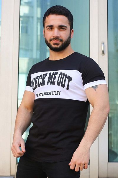 Madmext Μαύρο T-shirt με στάμπα λεπτομέρειας 3013