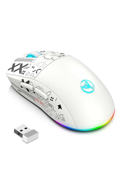 HXSJ Wired+2.4 G Wireless+BT5.3 Gaming Mouse, 1200/1600/2400/3600 DPI Adjustable Silent Mouse White