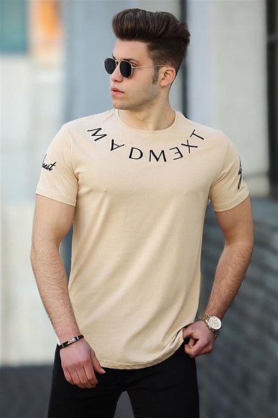 Madmext Ανδρικό μπλουζάκι με κεντητό καμήλα 4512