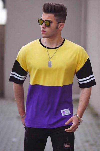 Madmext Color Blocked Purple T-Shirt 3078