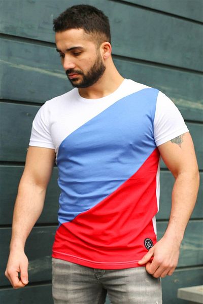 Madmext Colour Blocked White T-shirt 3018