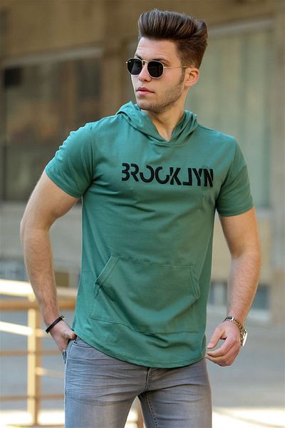 Madmext Grünes Herren-T-Shirt mit Kapuze 4506