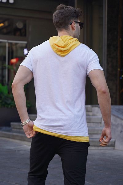 Madmext Λευκό Basic Ανδρικό T-Shirt με κουκούλα 4544