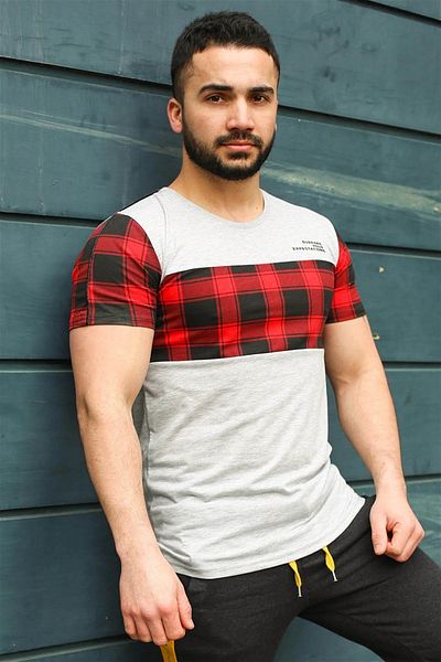 Madmext Λευκό μπλουζάκι καρό Crew Neck 3004