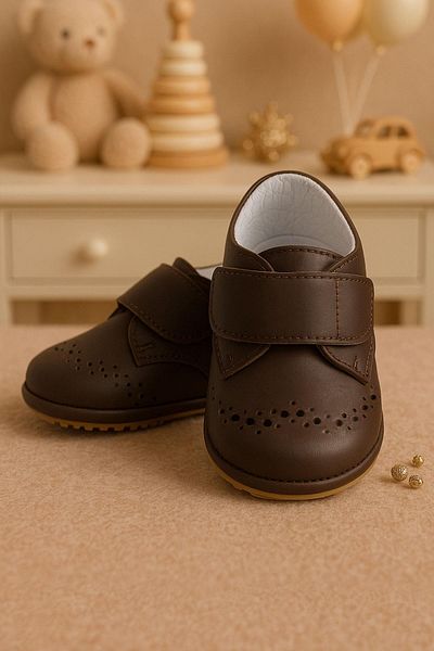 hapshoe Genuine Leather Brown Velcro Baby Booties