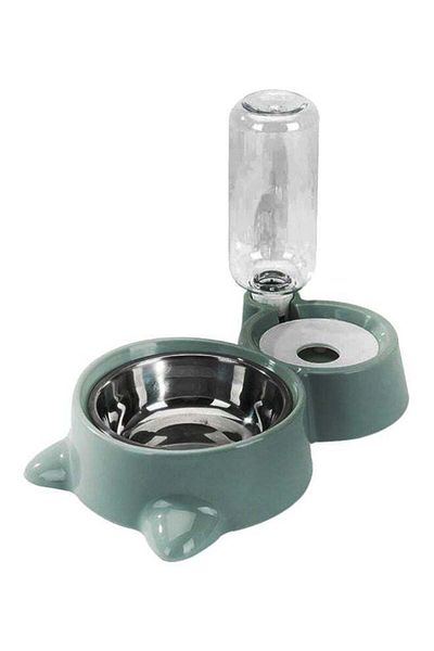 Generic 2 In 1 Pet Bowl Set, Removable Stainless Steel Bowl With Automatic Water Dispenser, Double Bowl
