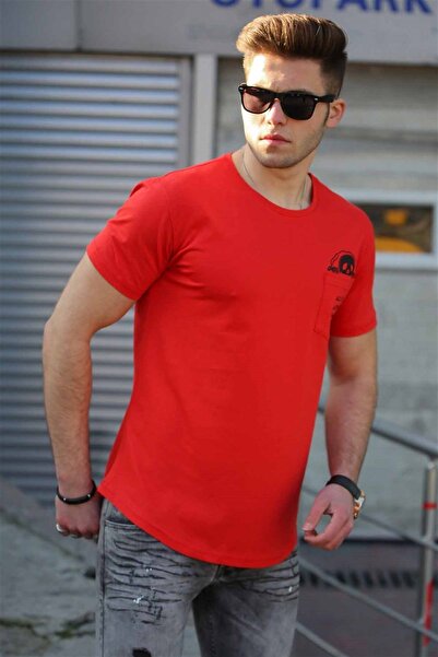 Madmext Men's Red T-Shirt with Pocket Detail 4492