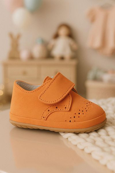 hapshoe Genuine Leather Orange Velcro Baby Booties